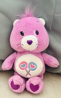 Vintage Care Bears Share Bear 8” Plush Stuffed Purple Lollipops, 2004, TCFC